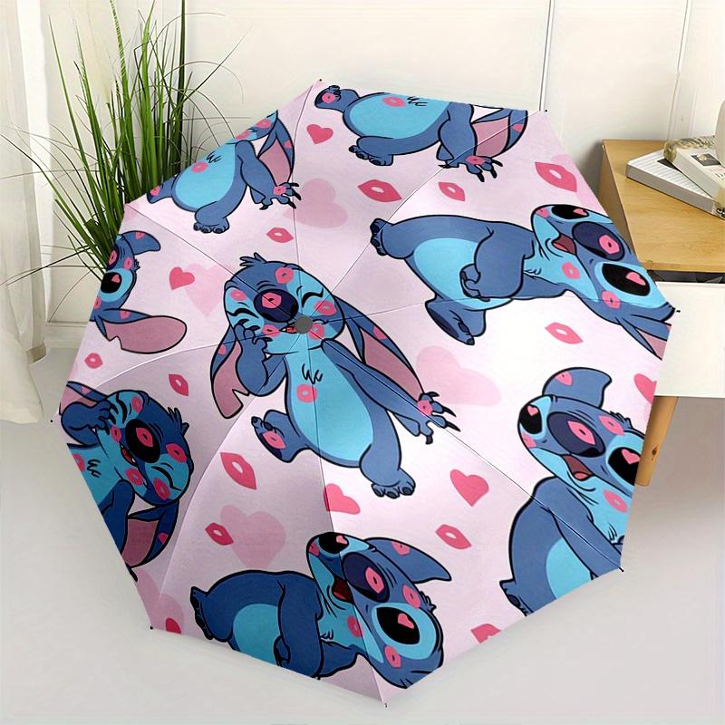 

Stitch,Hearts Themed Automatic Opening and Closing Folding Umbrella, Reinforced 8 Ribs, Compact Travel Design, Fashionable Folding Umbrella,
