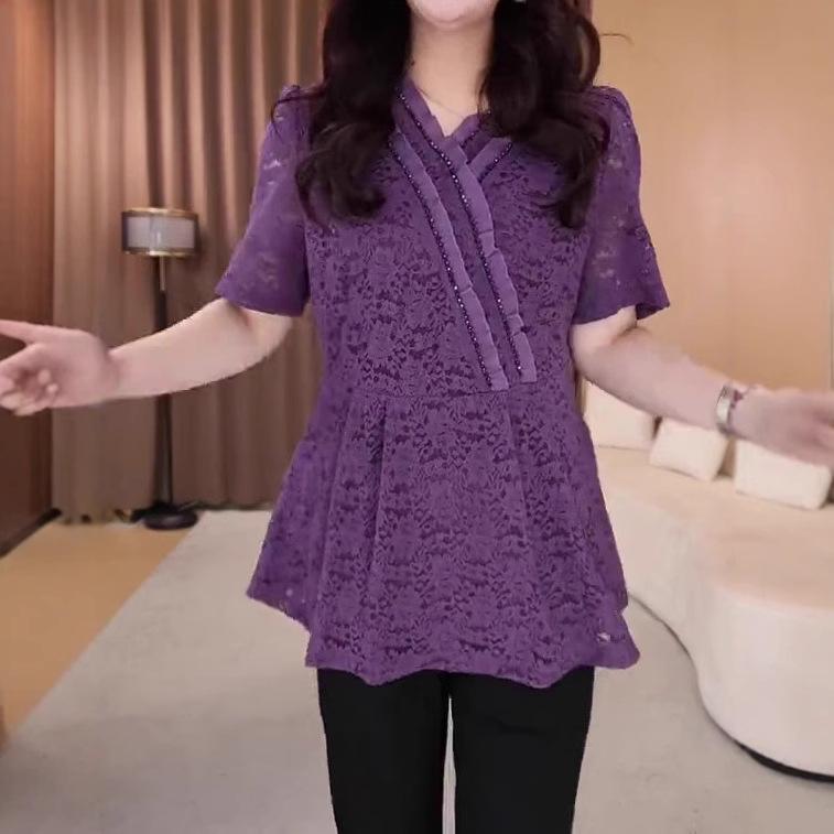 

Versatile Slimming Lace A-Line Blouse for 30-Year-Old Women 2XL (140-160 jin)