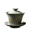 180ML Retro Coarse Pottery Three Gaiwan Household Kiln Change Ceramic Teacup Portable Beauty Tea Bowl Custom Traditional Tea Set
