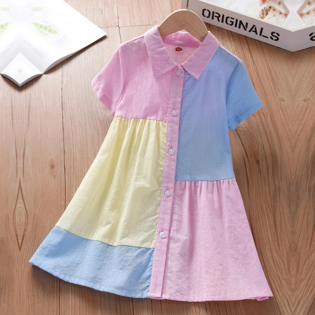 Girls Summer Casual Dress 2026 New Children's Fashionable Shirt Skirt Girls Korean Princess Dress