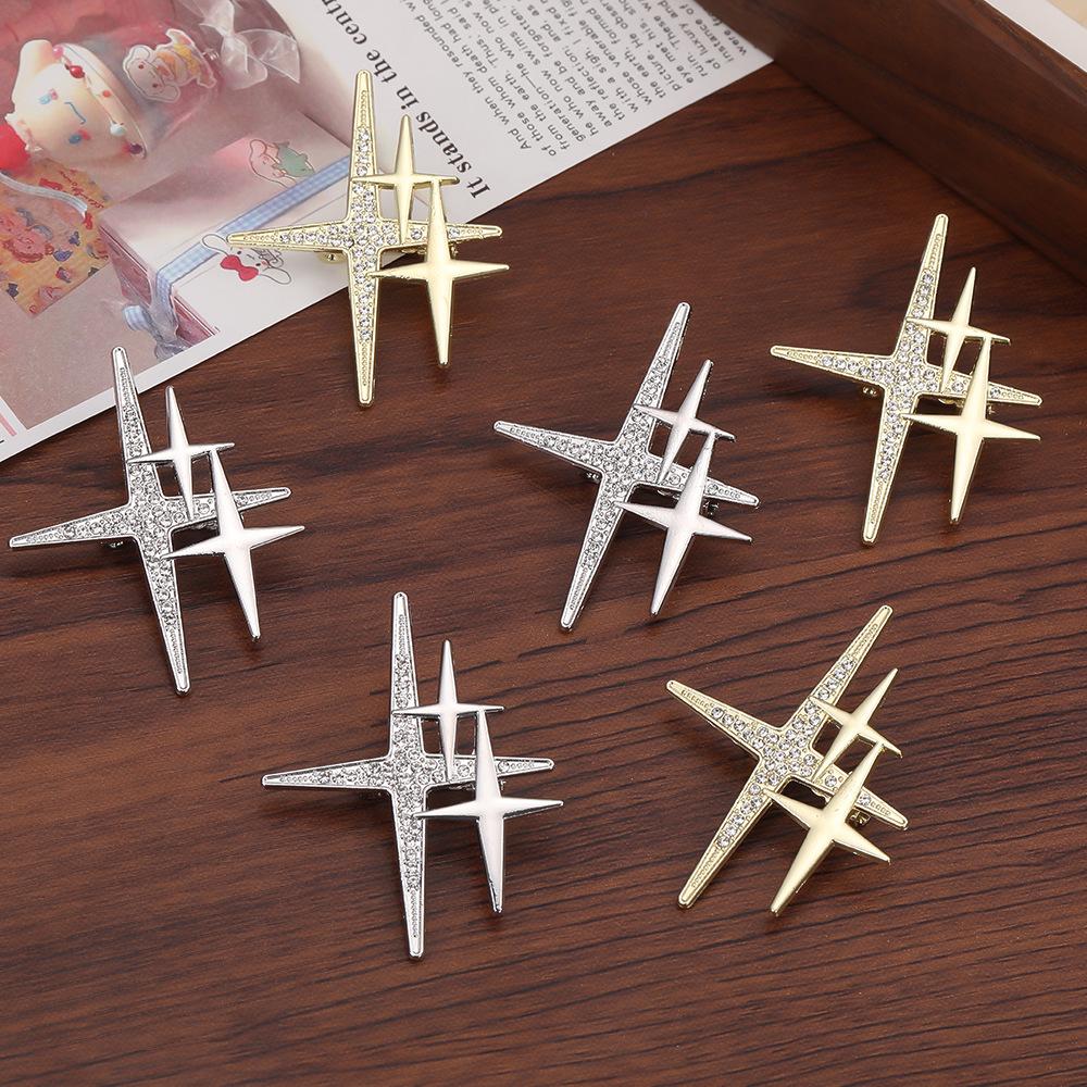 Creative Personality Cross Star Brooch for Women Ins Fashion Personality Versatile Pin Anti-exposure Buckle Suit Accessories