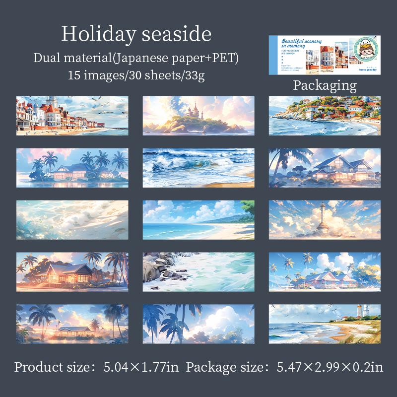 30 листов/книга Книга наклеек ПЭТ Тема пейзажа Руководство Материал Наклейка Фоновые наклейки Карточки для дневника DIY Украшение