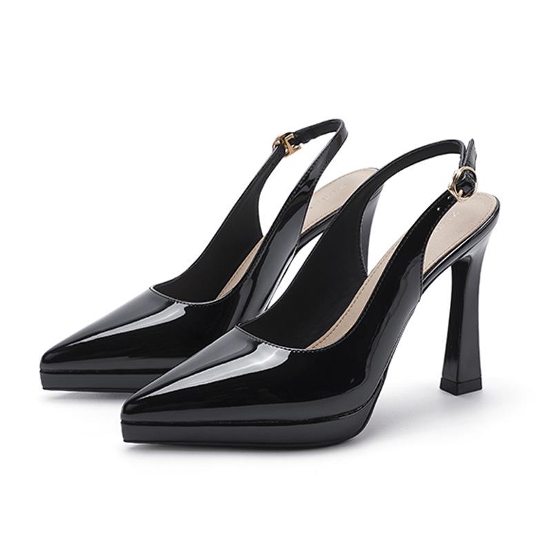 

125-C Women s Summer 2025 Open-Back Platform High Heels, Closed Toe, Pointed, Thin Heel, Waterproof, Comfortable 37