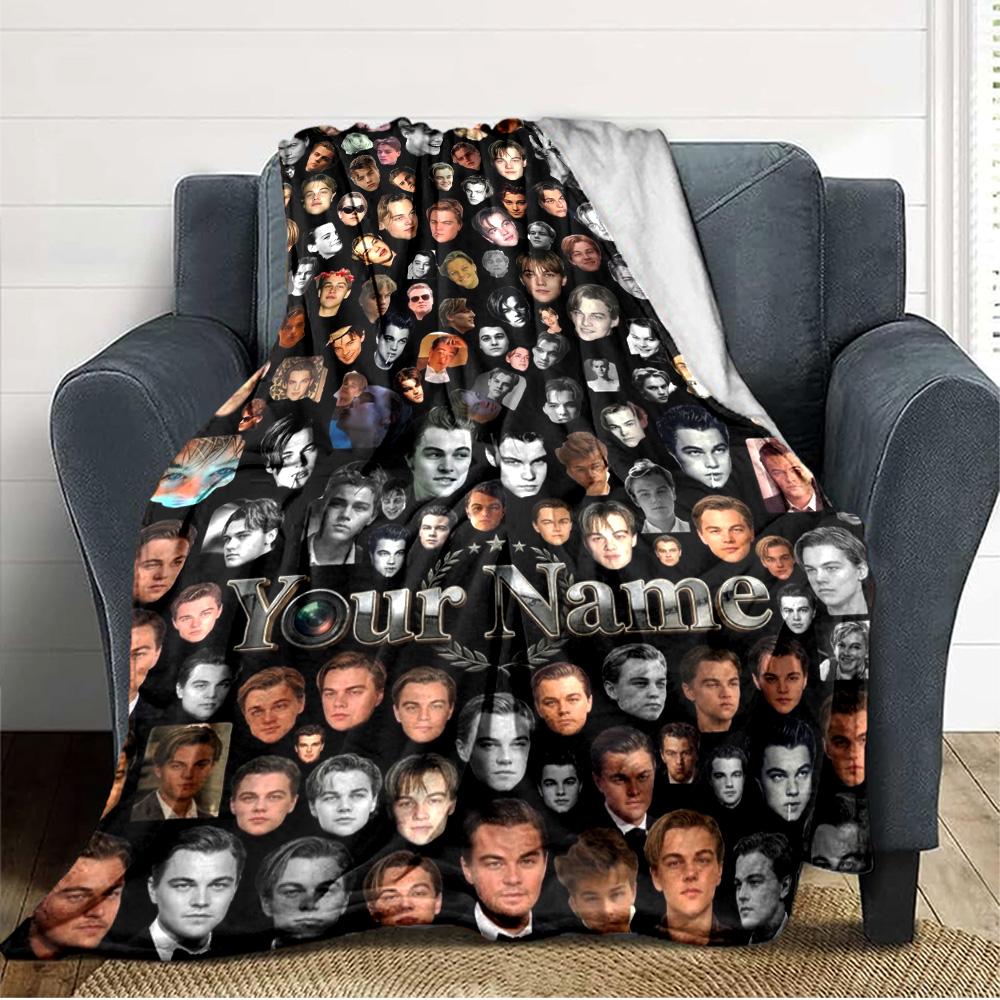 Name Custom Leonardo DiCaprio Print Flannel Blanket High Quality Warm Comfortable Cover for All Seasons Perfect for Gifts Home Decor