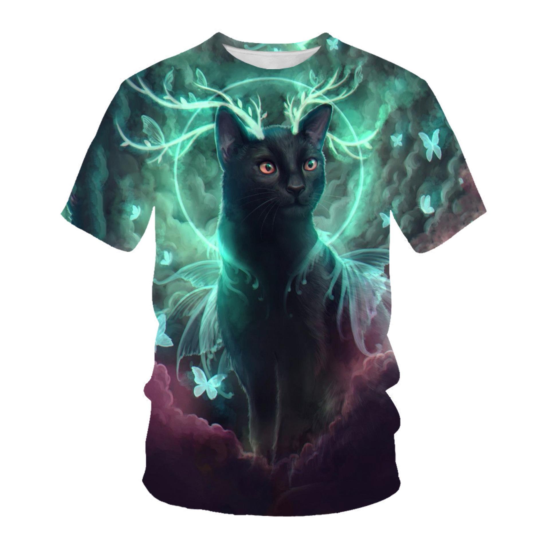 

Летняя новая футболка с кошачьим принтом 3D цифровая печать мужская футболка с коротким рукавом 6XL