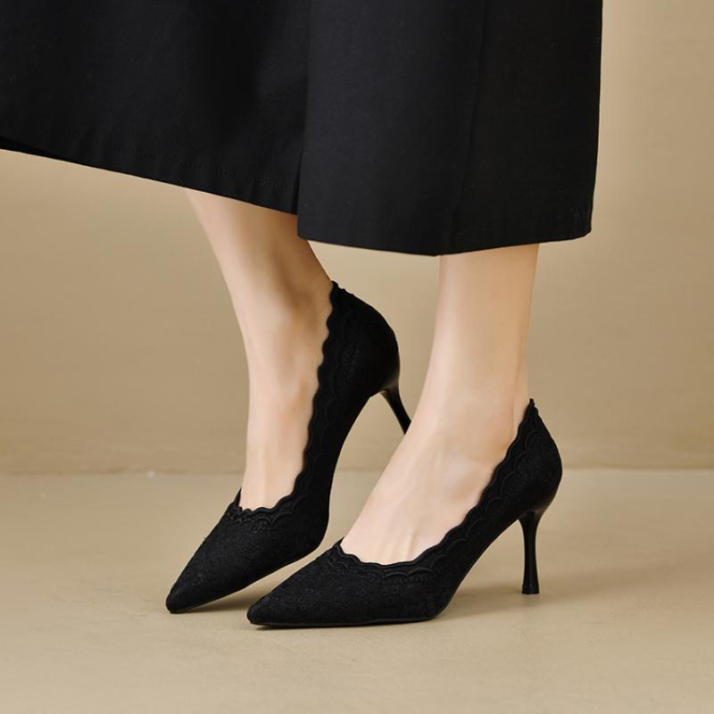 Bestickte Brautschuhe Hochzeitsschuhe Retro Französische Sandalen Hohe Absätze Einzelne Schuhe Dünne Absätze Bankett Spitzpumps 34-39