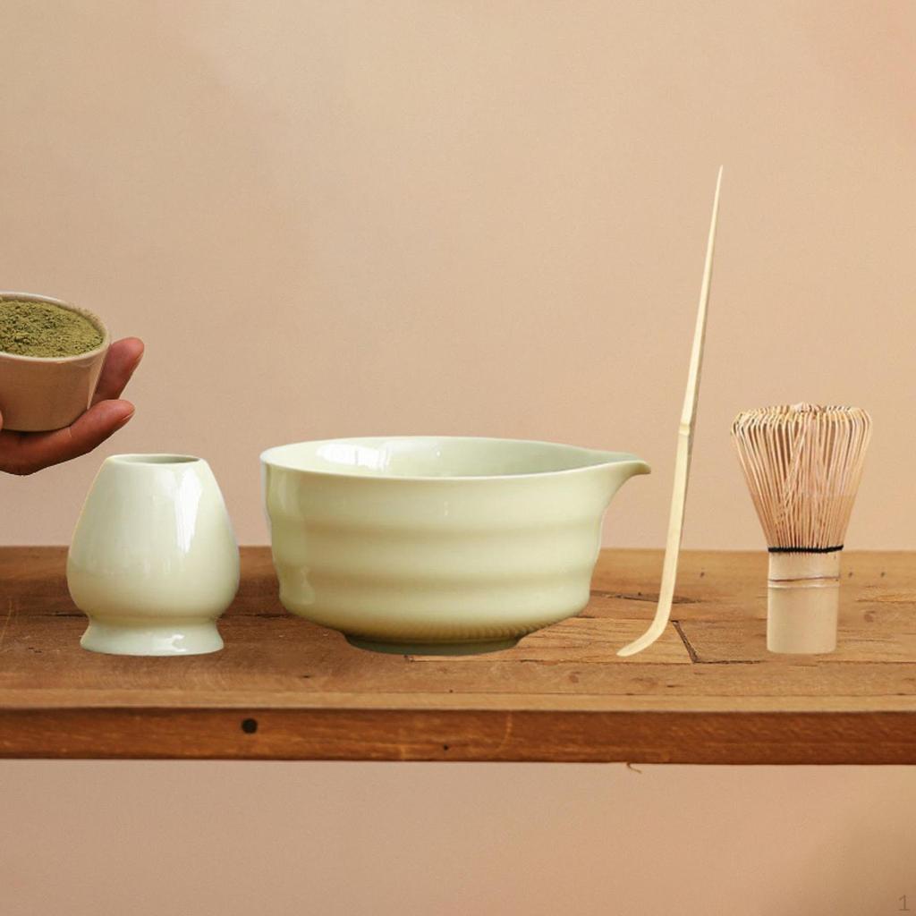 4 Items Matcha Bowl And Whisk Set for Traditional Tea Ceremony, Includes Stand