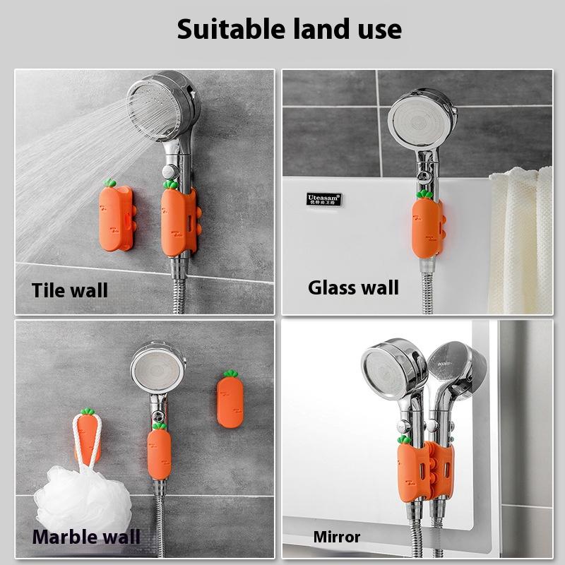 Universal Suction Shower Head Holder Wall Mount Adjustable Sticky Carrot Design Bathroom Storage Rack No Drill