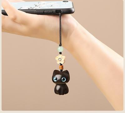 Cat Sandalwood Mobile Phone Chain Backpack Pendant