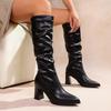European and American pointed thick-heeled knee-length fashion boots, winter 2025 new one-pedal boots design leather shoes