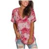 Womens Casual V-Neck Short Sleevein Tie-dye T-Shirt Summer Tops With Pocket