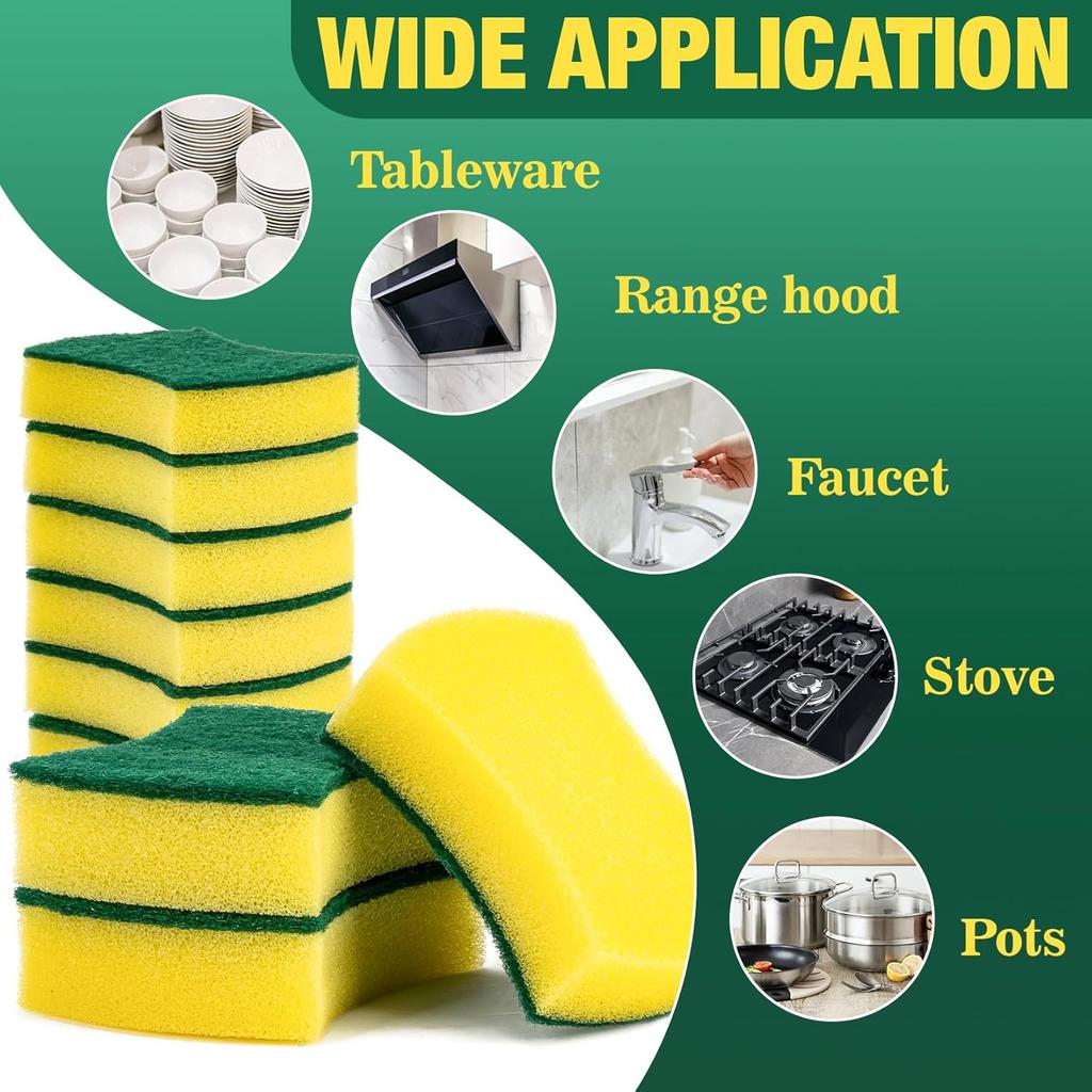 MAQIHAN 18PCS Heavy Duty Scrub Sponge - Dish Scrubber Sponge Non Scratch Double Sided Reusable Cleaning Scouring for Kitchen Dishes, Pots, Pans, Sink