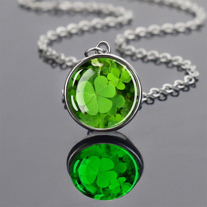 Luminous Four-Leaf Clover Glass Pendant Necklace - Lucky Student Accessory