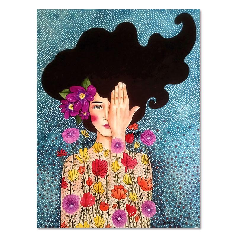 Abstract Flowers Girl Hair Wall Art Canvas Painting Bird Nordic Poster Art Prints Wall Pictures for Living Room Vintage