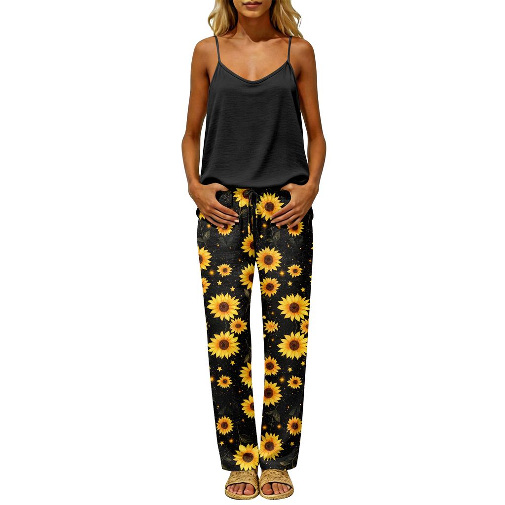 Women's Color Backless Sleeveless Pullover Top & Elastic Waist Pants Set, Casual Loungewear