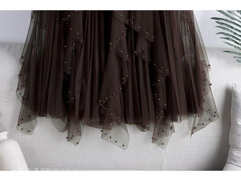 Women's Irregular A-line High Waist Mesh Skirt, 2025 Spring/Autumn