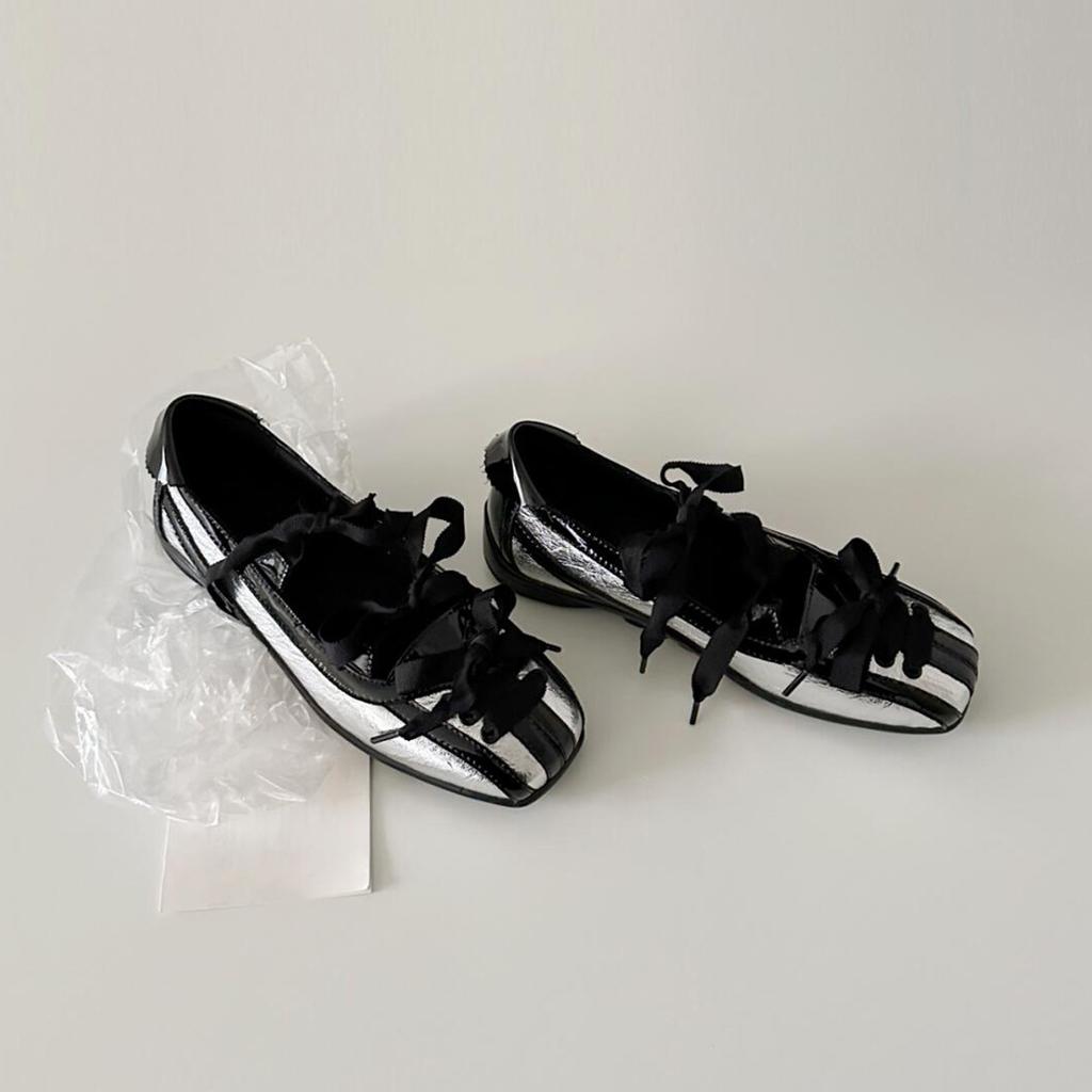 Cowhide Version~ Retro Square Head Design Ballet Shoes Women's Bow Light Mouth Versatile Single Shoes Wear New Flat Shoes