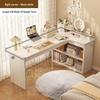 Compact Corner Computer Desk with Integrated Bookshelf & Vanity for Bedroom or Home Office