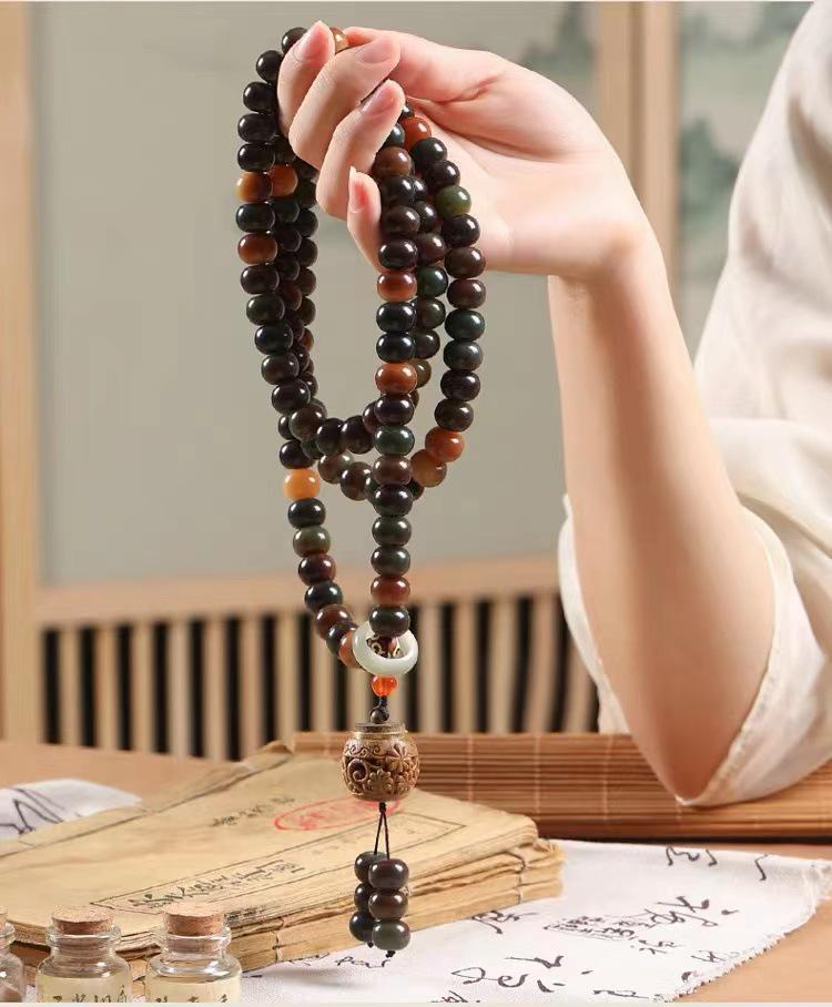Dunhuang Rainbow-Style Bodhi Root Prayer Beads Bracelet