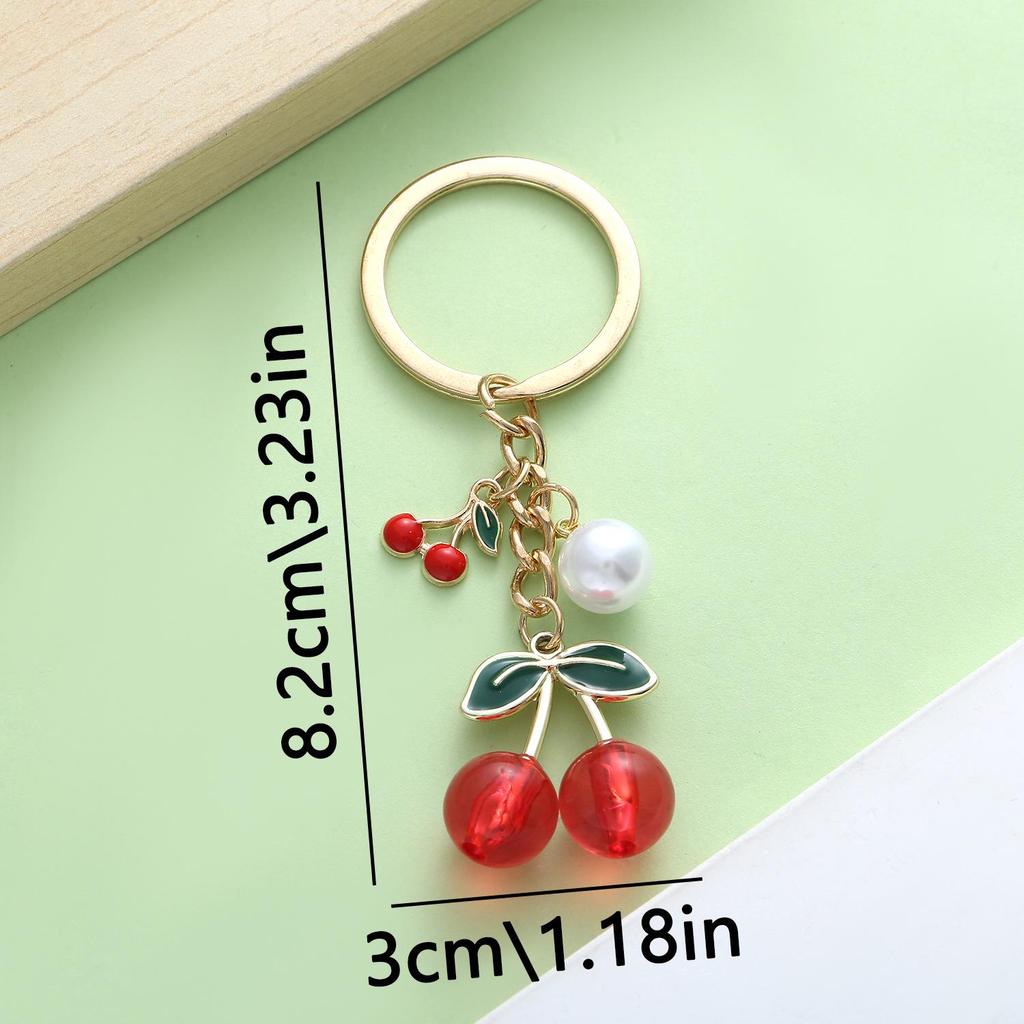 Red Cherry Pearl Resin Keychain Pendant