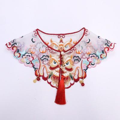 Accessori Hanfu per Gatti - Collare a Nuvola, Ricamo Leone Rosso, Abbigliamento per Animali Domestici con Accessori in Stile Antico, Ciondolo Bavaglino per Cani, Cravatta