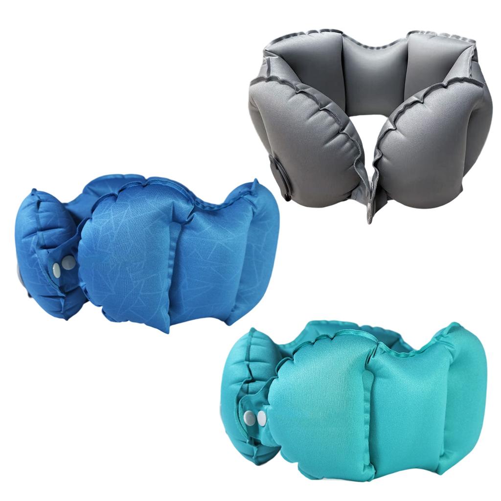 Inflatable Neck Pillow for Travel Office Rest With Air Pumps Storage Box Double Sideds Fabric TPU Materials
