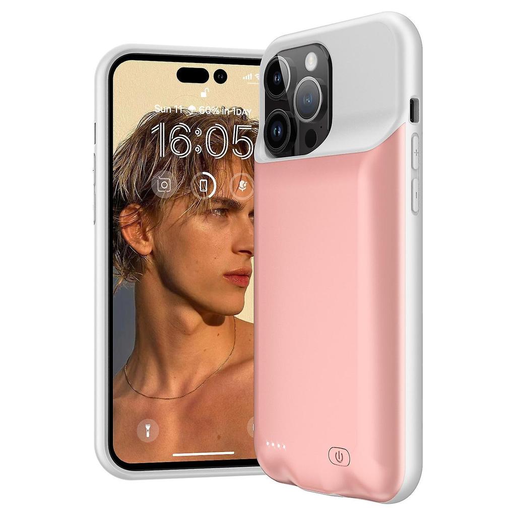 D98 Battery Case for iPhone 15 Pro Max , 8500mAh Extended Rechargeable Charging Phone Case - Pink