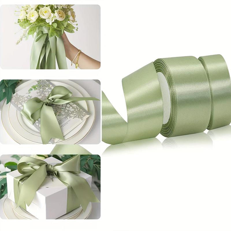 22M/Roll Flower Bouquet Crafts Gift Wrapping Supplies Satin Ribbon Handmade Sage Green DIY Light Green Ribbon for Gift Wrapping