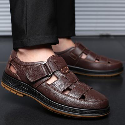 Fashion Summer New Comfort Men Sandals Genuine Leather Business Casual Shoes Outdoor Men Leather Sandals for Men Breathable Beach Shoes