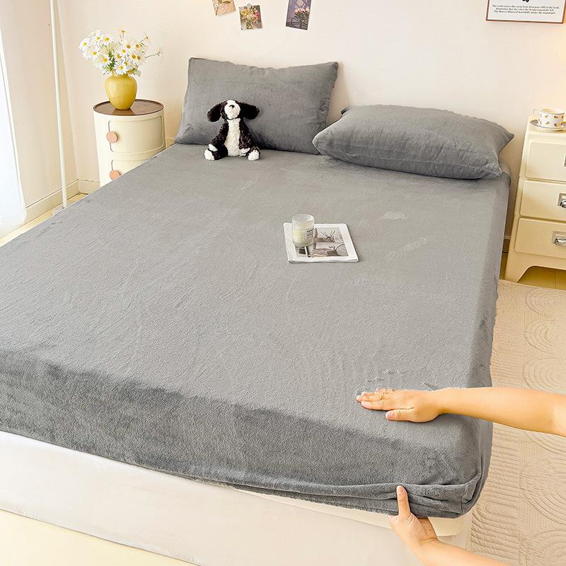 

Winter Milk Velvet Bed Sheets New Modern Simple Style High Weight Plus Velvet Thickened All-inclusive Bed Sheets 90 * 200cm single bed hat