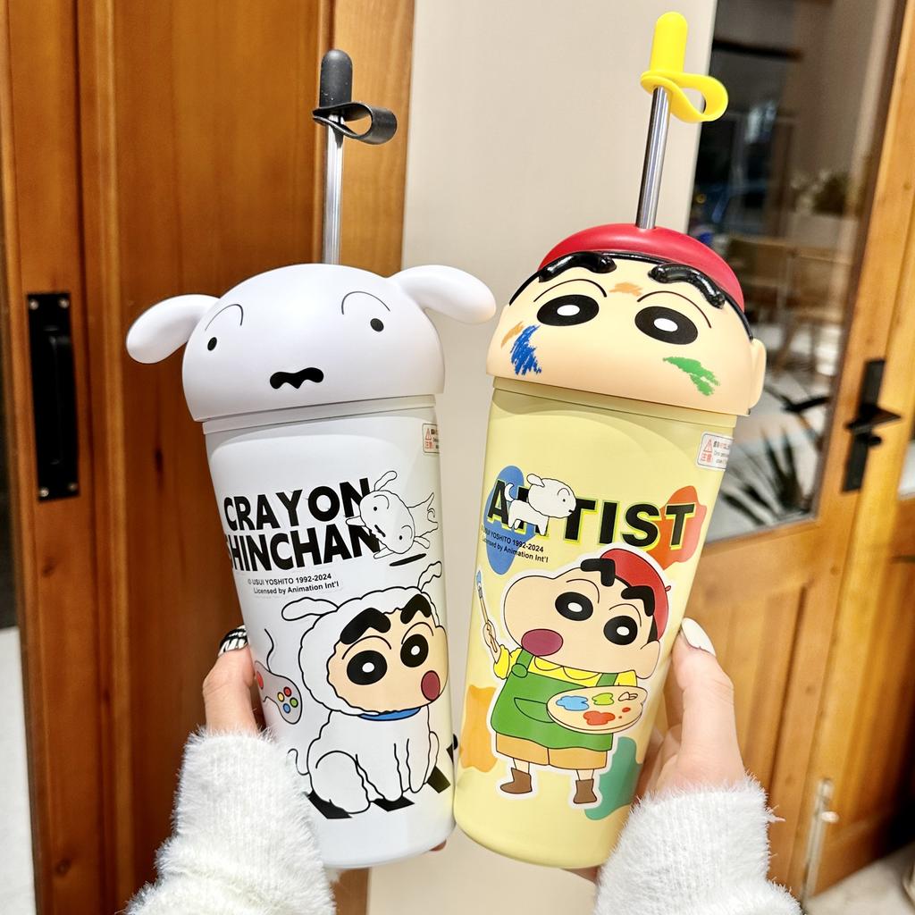 Crayon Small New Water Cup New Thermos Flask Cup Female Fashionable Top Students Go To School Special Straw Mug Birthday Gift