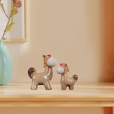 1 Pair Ceramic Horse Figurines Collectible Sculpture Handicraft Desktop Ornament Shelf Decoration