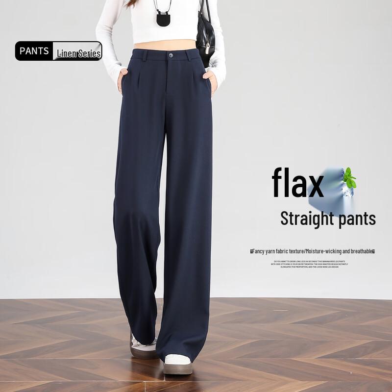 

HSTYLE Women s High-Waist Linen Blend Straight-Leg Pants L