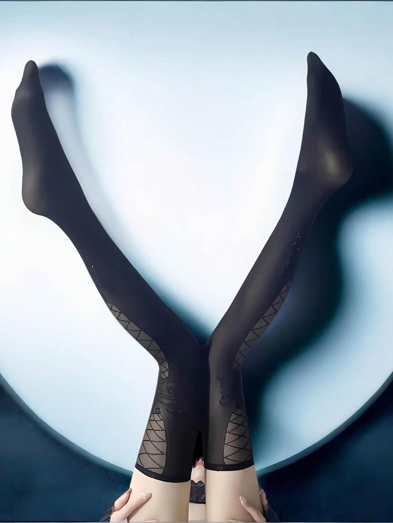 Пара жаккардовых чулок, черных, сексуальных, суперпрозрачных и сексуальных One Size