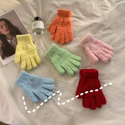 Korallen Fleece Handschuhe Ins Japan und Korea Nette Einfache Candy Farbe Fünf Finger Mode Warme Student