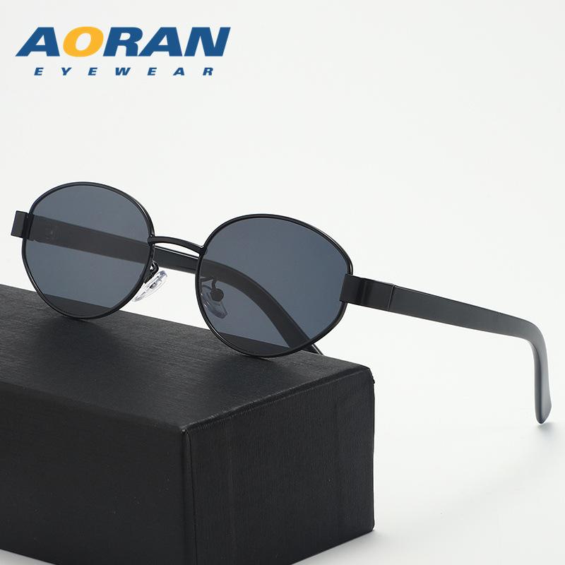 Luxury Old Money Style UV Protection Sunglasses for Women with a High-End Feel2026New Vintage Metal Oval Sunglasses for Men Black Frame Black and Gre