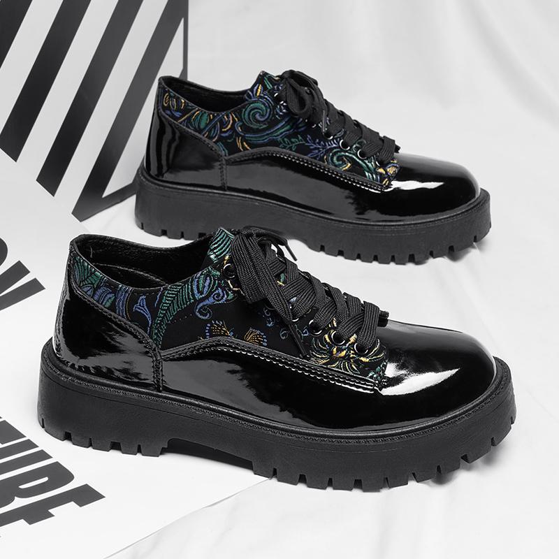 Autumn British business dress casual leather shoes black groom wedding heightening big head trendy shoes