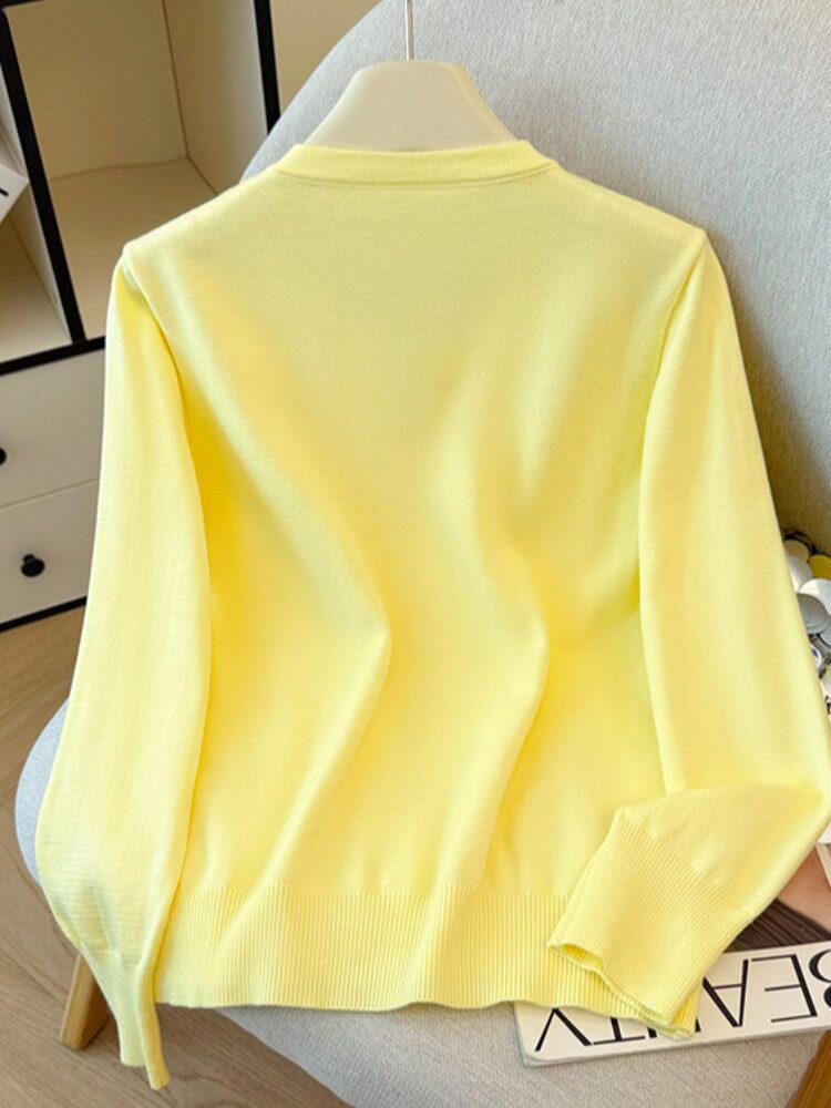 2026 Autumn Korean Style Two-Piece Knit Cardigan: Women's Round Neck Long Sleeve Striped Patchwork Sweater.