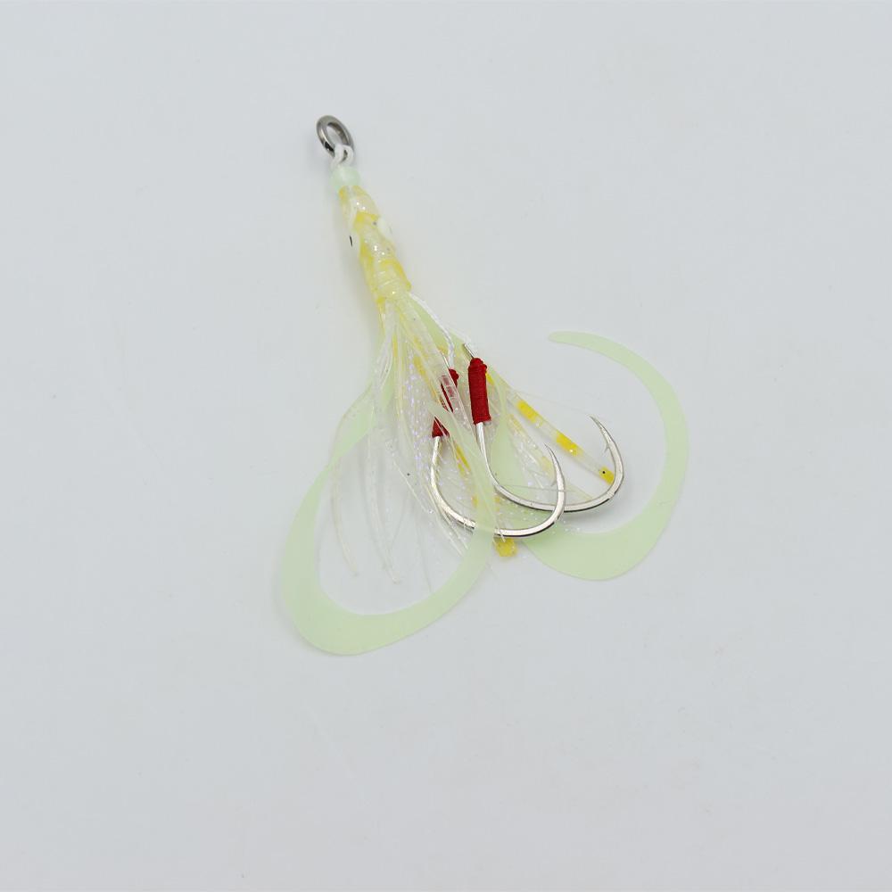 3 buc. Fuste moi calmar care luminează în întuneric, nălucă cu 2 cârlige asist pentru jigging cu prezentare lentă, momeală pentru trolling pescuit în apă sărată (Trandafir Portocaliu Alb)