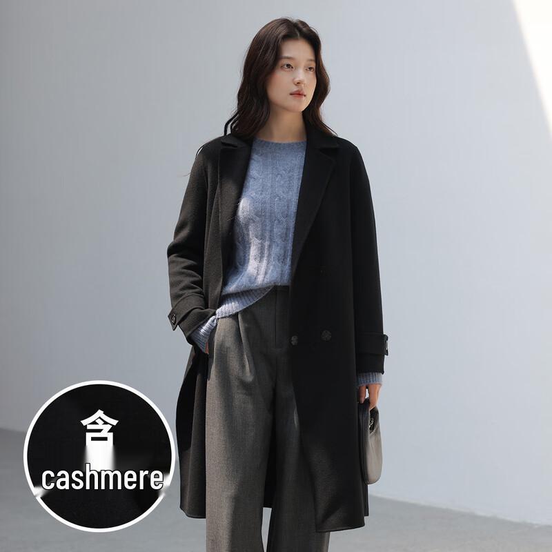Sinuofude Women's Cashmere Blend Double-sided Wool Lapel Coat