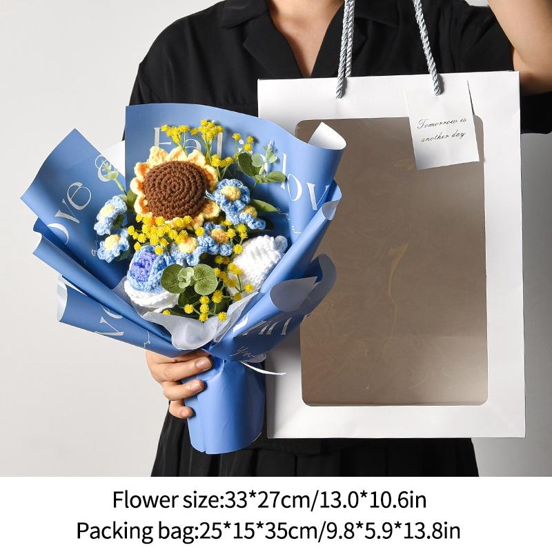 Crochet Flowers Bouquet Knitted Flower Artificial Hand Woven Flower Wedding Gift for Guests Teacher's Day Gift Graduation Flower
