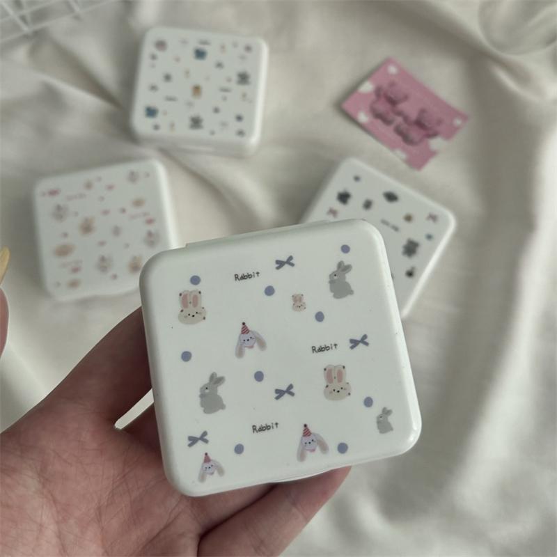 Cute Portable Cartoon Dog Rabbit Eye Contacts With Mirror Contact Lens Case Colored Lenses Container Box For Party Travel Set