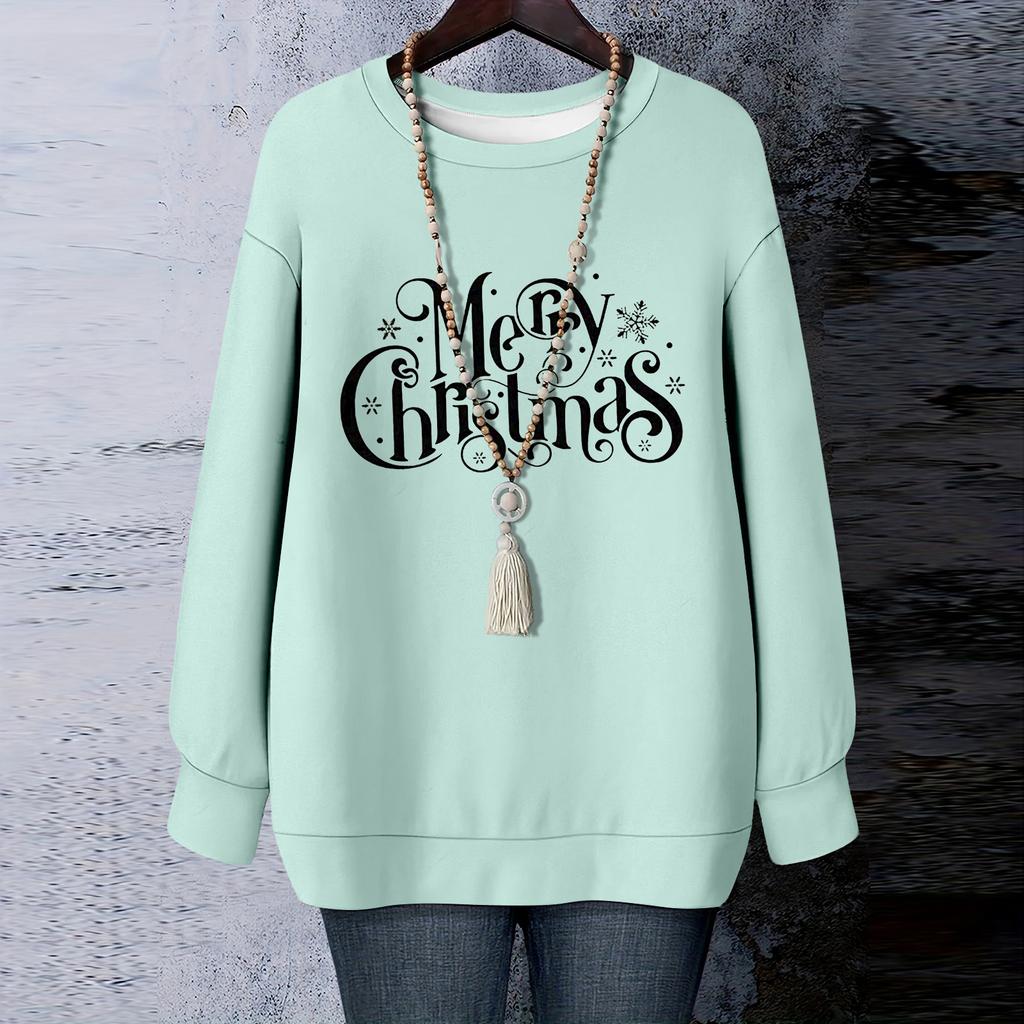 Ladies' Christmas Printed Round Neck Long Sleeved T-shirt Sweatshirt Top