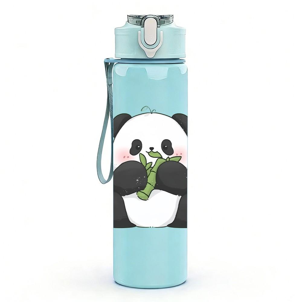 1PC Sitting Panda Bear Cute Animal Print 750ml Color Plastic Sports Water Bottle Leakproof Flip Straw Lid Suitable for Sports Office Home Use