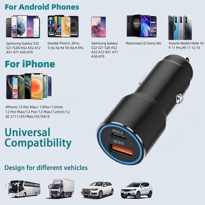 38W Car Charger Cigarette Lighter 2 USB-C and USB-A Ports Fast Charging - Black