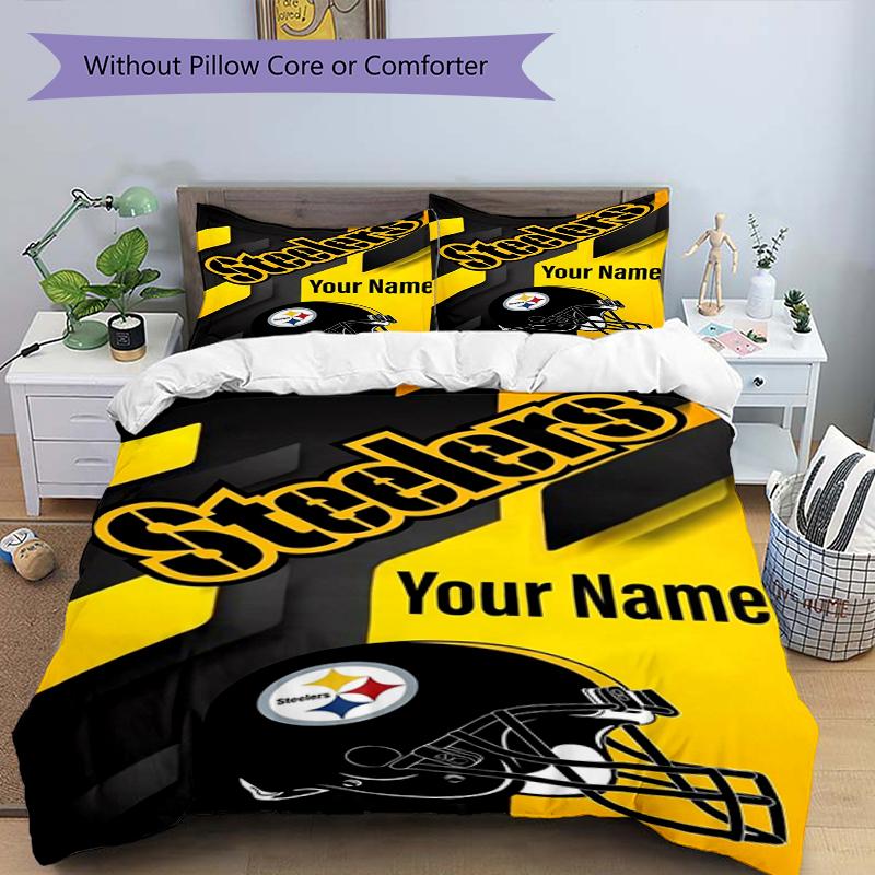 Steelers Helmet Custom Name Text Print 1Pc Bedding Set Duvet Cover With Two Pillowcases Soft Bed Linen For Household Bedroom