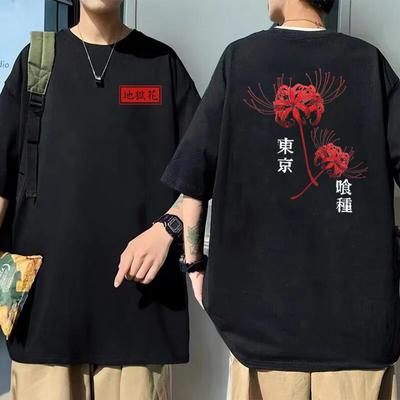 Japanese Unisexga Unisex Women Fashion Kanekiken T-shirts Anime Tokyo Ghoul Spider Lily Print Tshirt Unisex Women Harajuku Casual T Shirt