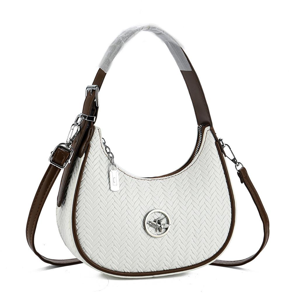 

Trendy Women Small Pu Half Moon Shoulder Bag With Zipper Closure For Daily Use Offwhite