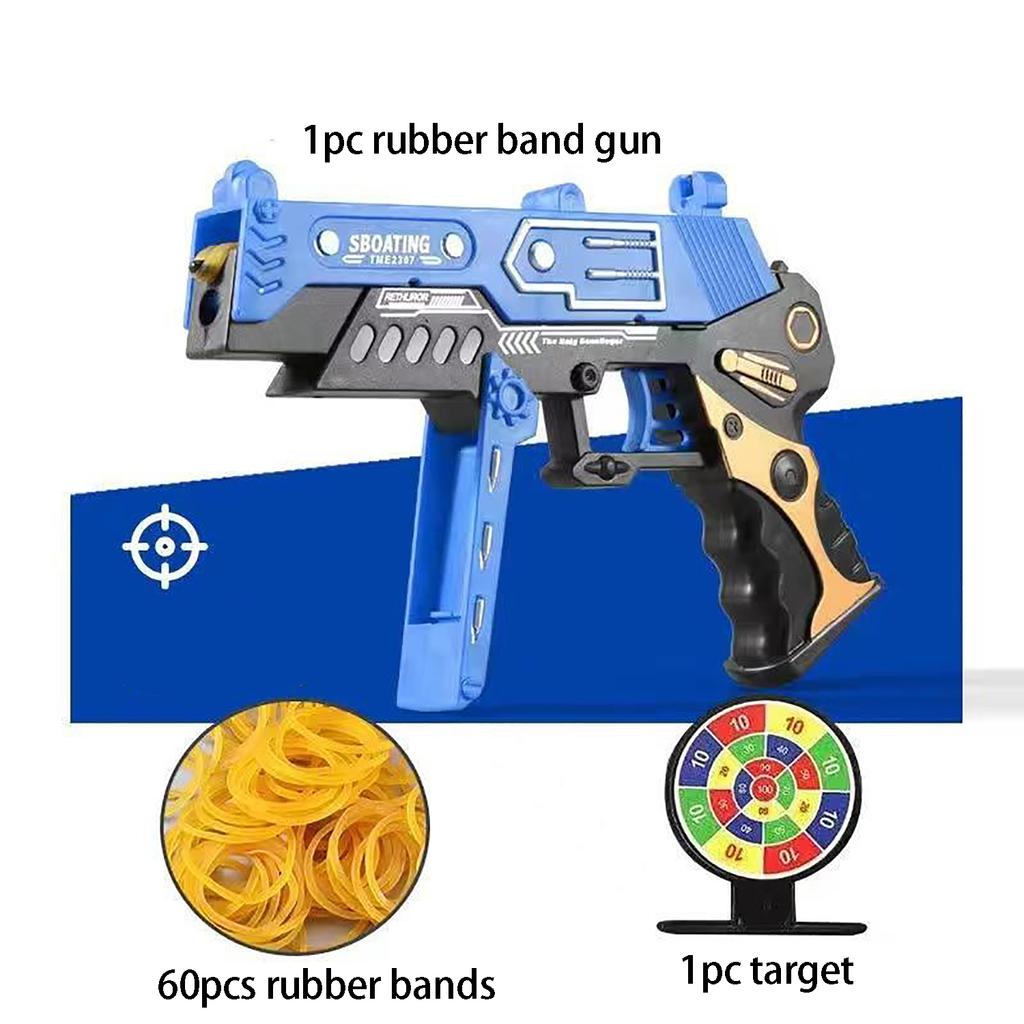 Large Flip Rubber Band Pistol Submachine Gun Children's Toys To Eat Chicken Harmless Rubber Band Pistol 60 Rubber Bands.