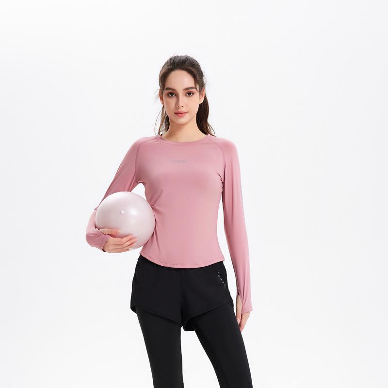 Ice Silk Long Sleeve Women's Quick-Dry Yoga Running Fitness Top - Slim Fit, Round Neck T-Shirt for Spring, Summer, Autumn